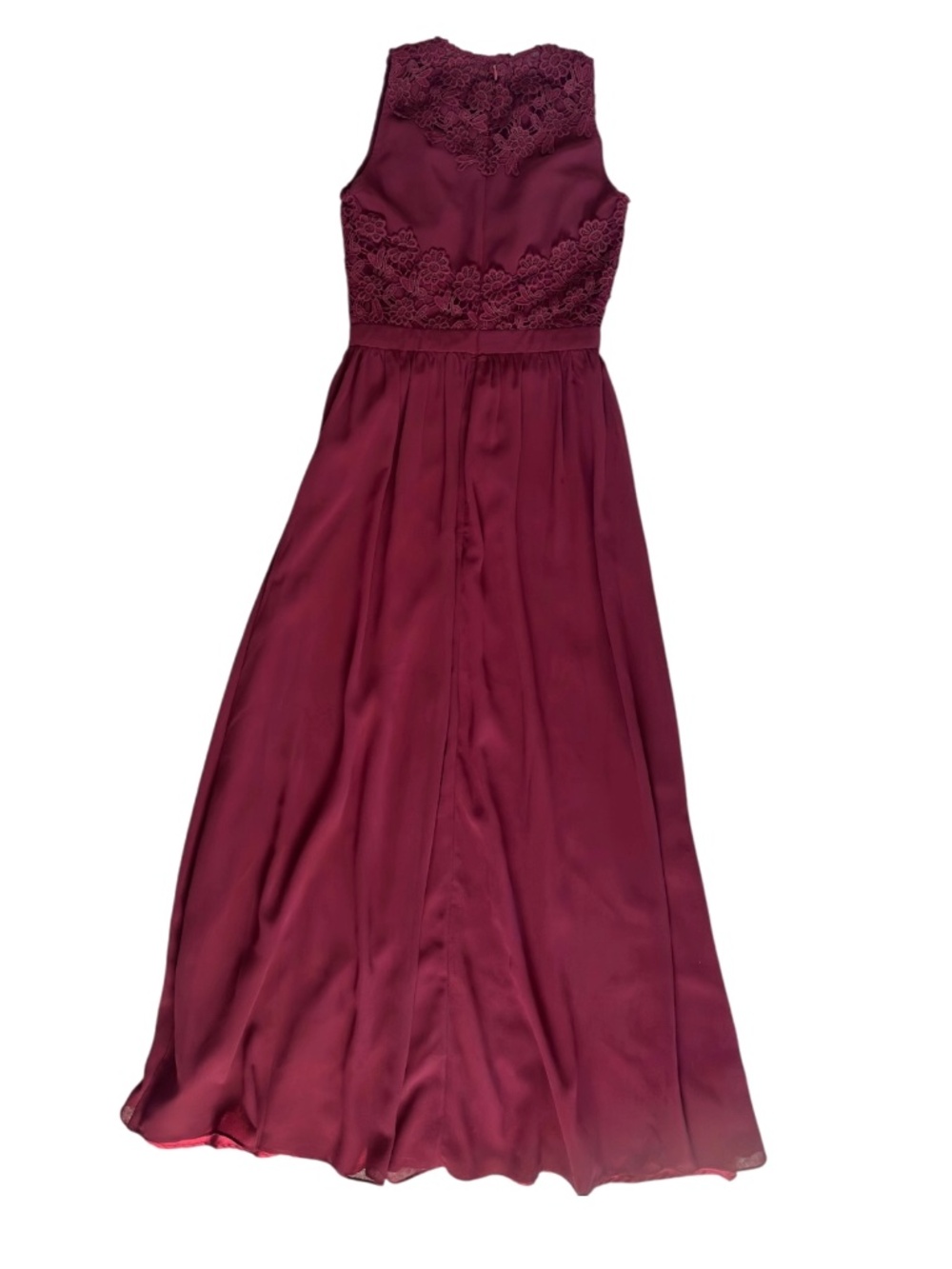 Chi Chi London - Tiffy - Plunge Illusion Lace Chiffon Gown - Burgundy - Size 4 - Picture 2 of 12